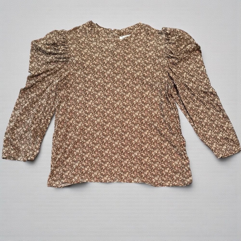 Nation LTD Zeta Snap Back 100% Pima Cotton Slim Fit Blouse Brown Floral Size XL